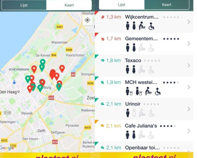 Hoge nood App. Vind toiletten in Nederland